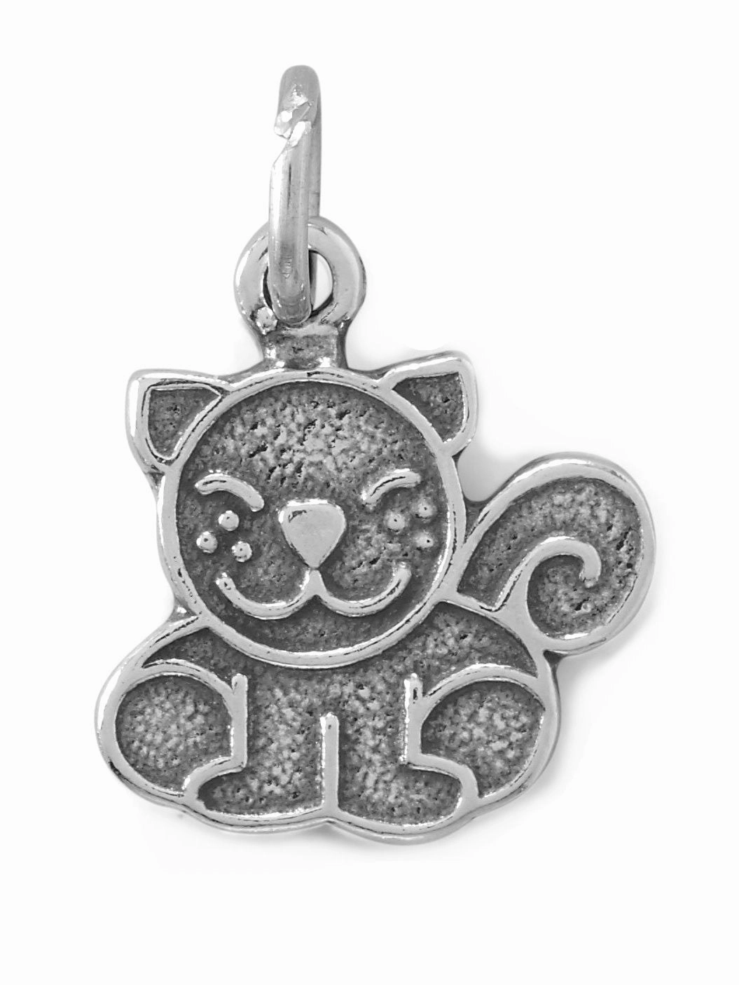 Modern Shine Glam Focus Kitty Cat Charm Antiqued Sterling Silver