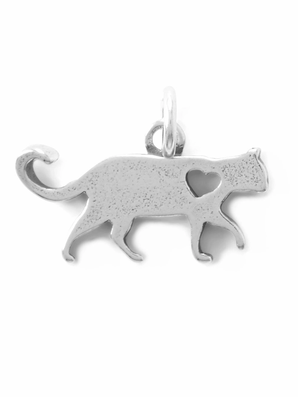 Daily Favorite Color Match Kitty Cat Charm with Cut Out Heart Sterling Silver