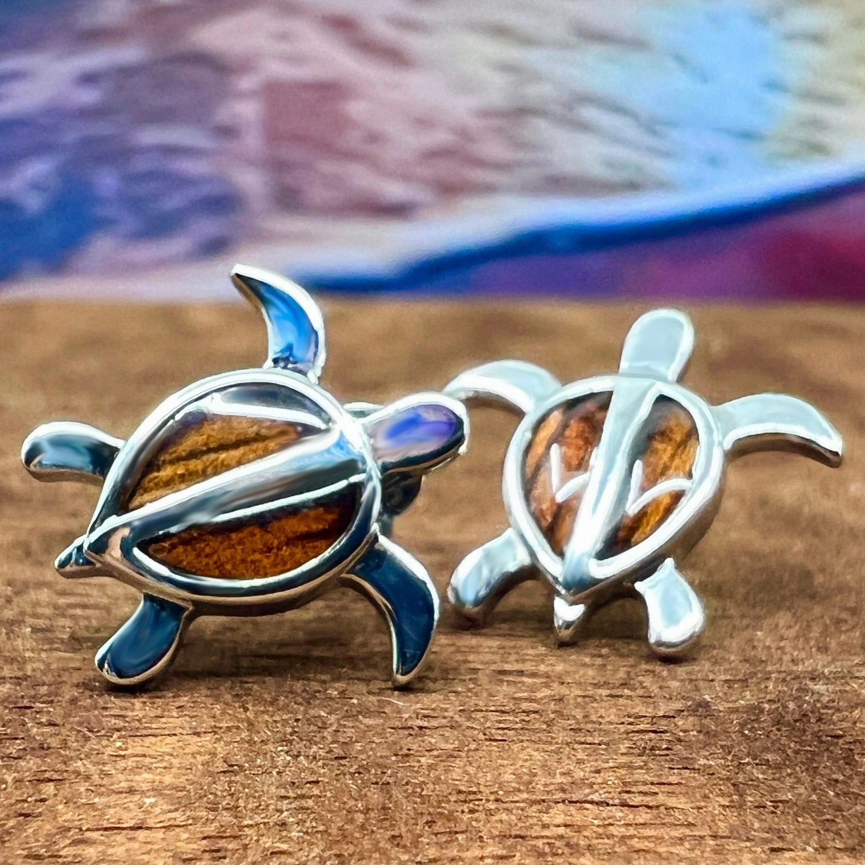 Durable feature Koa Petroglyph Honu Earrings