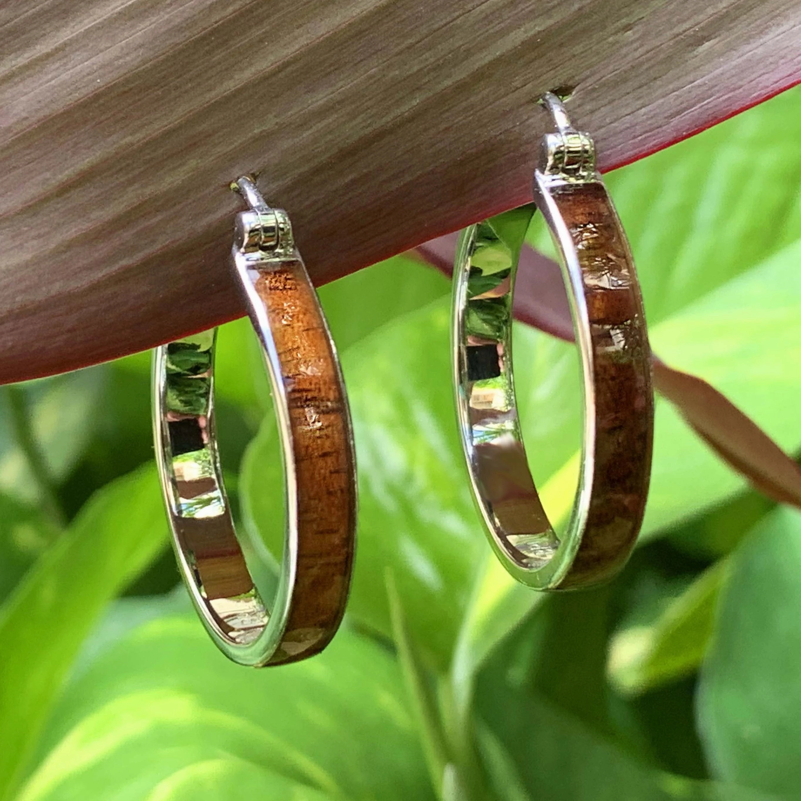 Koa Wood Hoop Earrings Petite Adornment