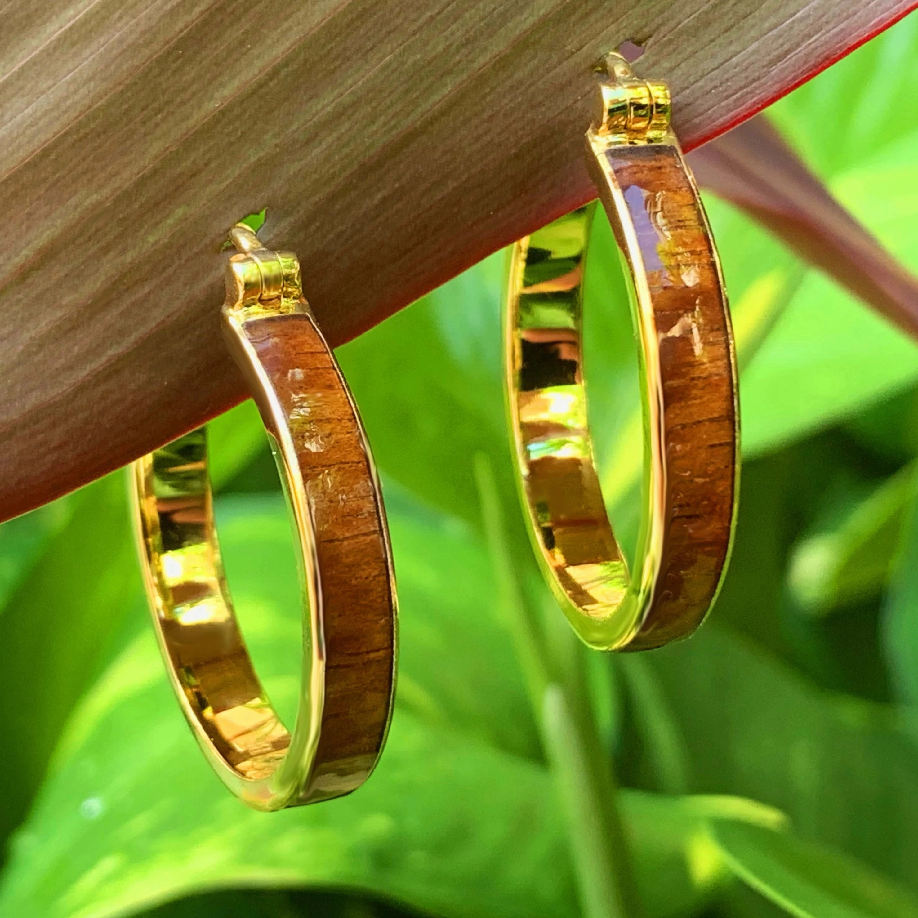 Comfortable Finish Koa Wood Hoop Earrings
