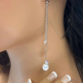 Kulu Freshwater Pearl & Crystal 3" Dangle Earrings Miniature Ornament Lightweight Look