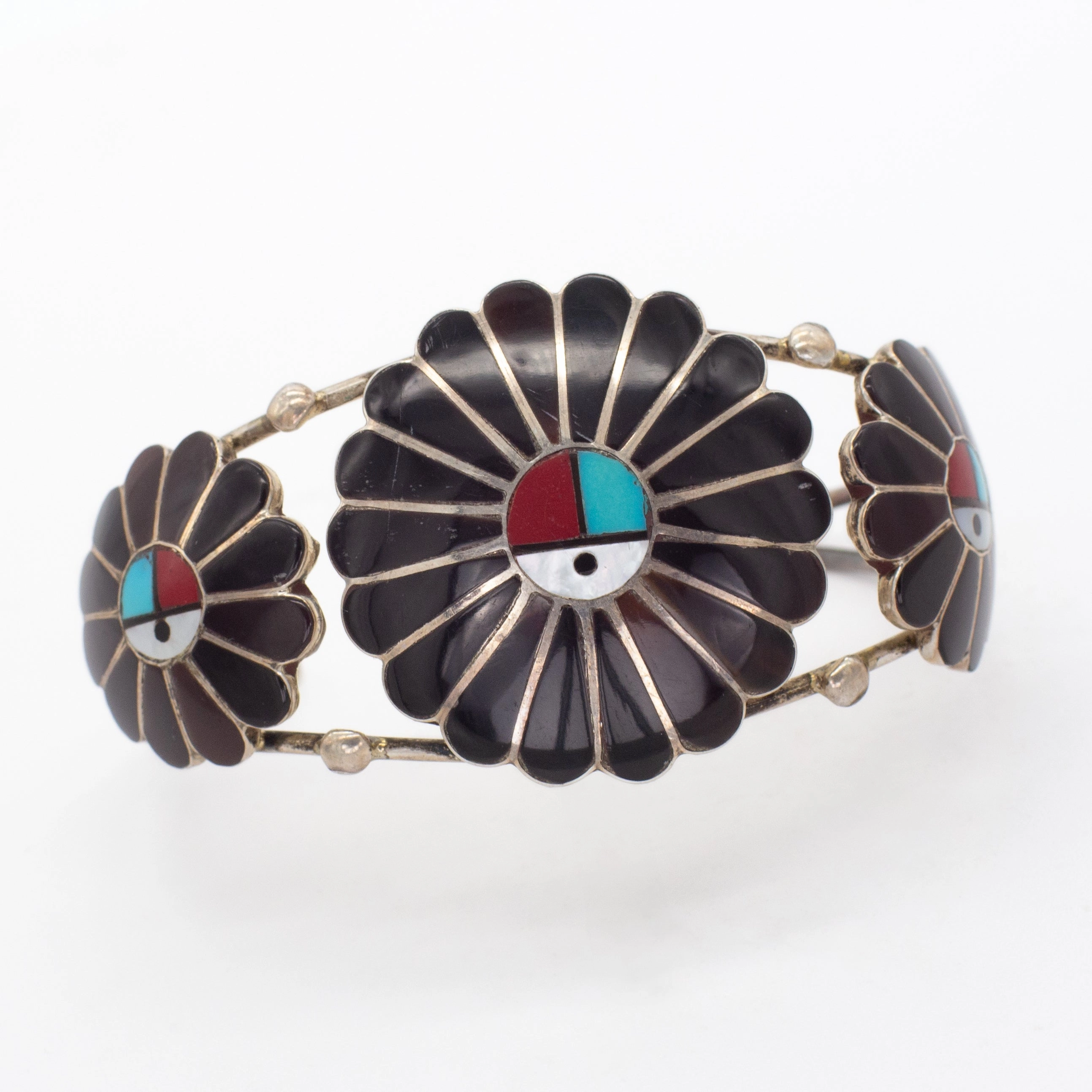 L.L. Dickson Zuni Handmade Sterling Silver Turquoise Coral Cuff Bracelet Contemporary Feel