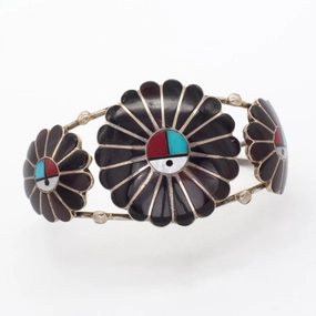 L.L. Dickson Zuni Handmade Sterling Silver Turquoise Coral Cuff Bracelet Contemporary Feel