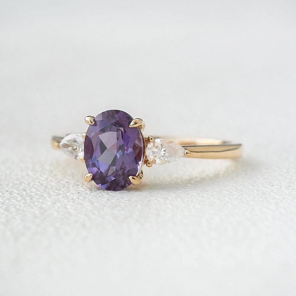 Lab Created Alexandrite Yellow Gold Ring Luxe Appeal Luminous Finish