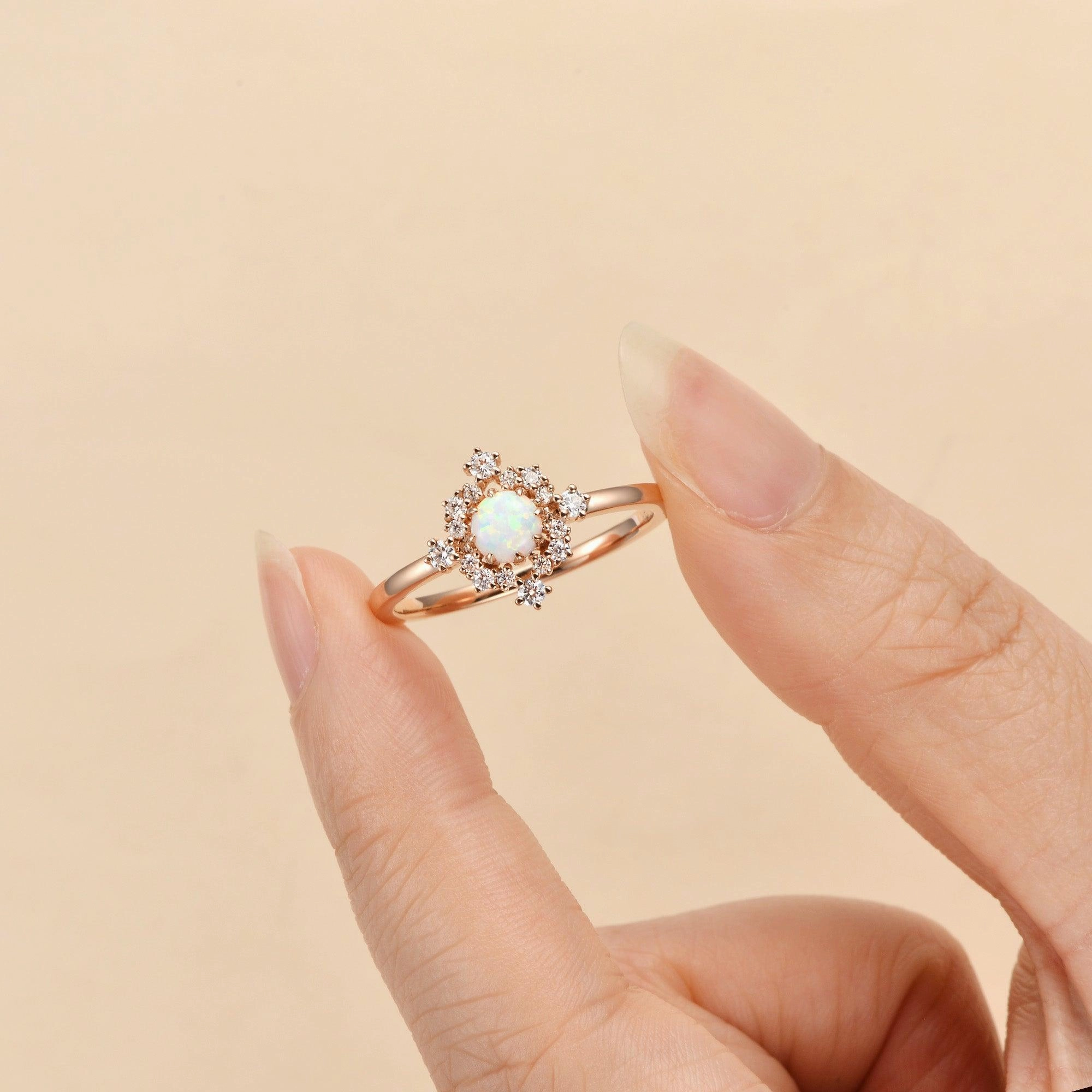 Lab Opal Flower Snowflake Ring Artful Sparkle