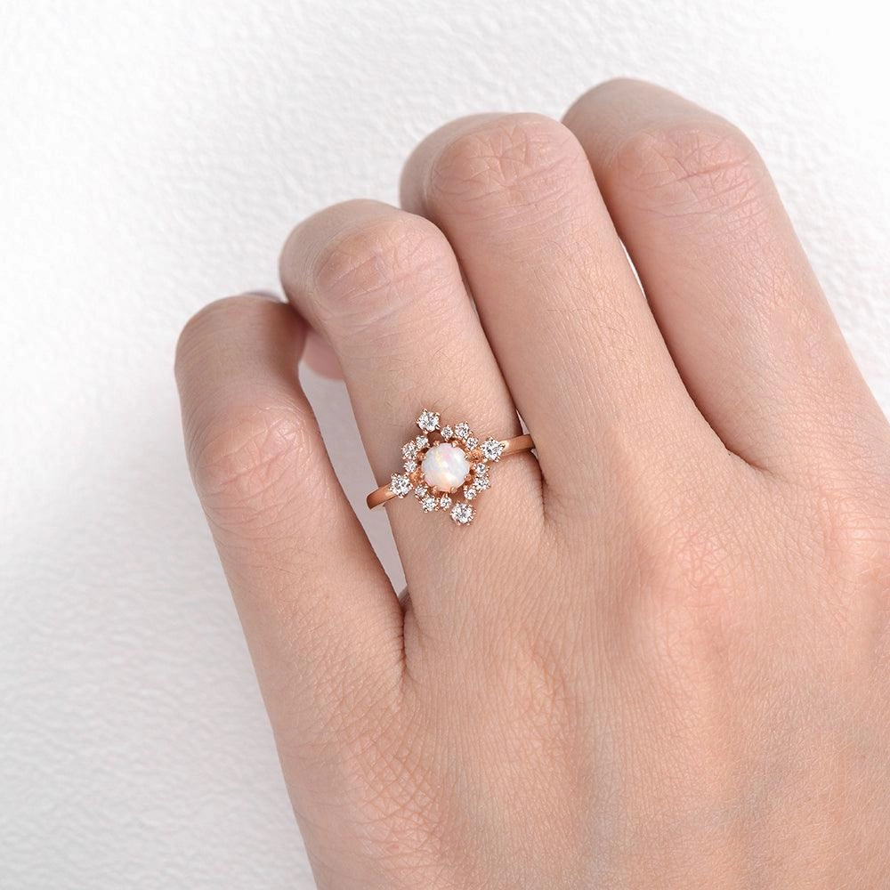 Fashion Pairing Timeless Grace Lab Opal Flower Snowflake Ring