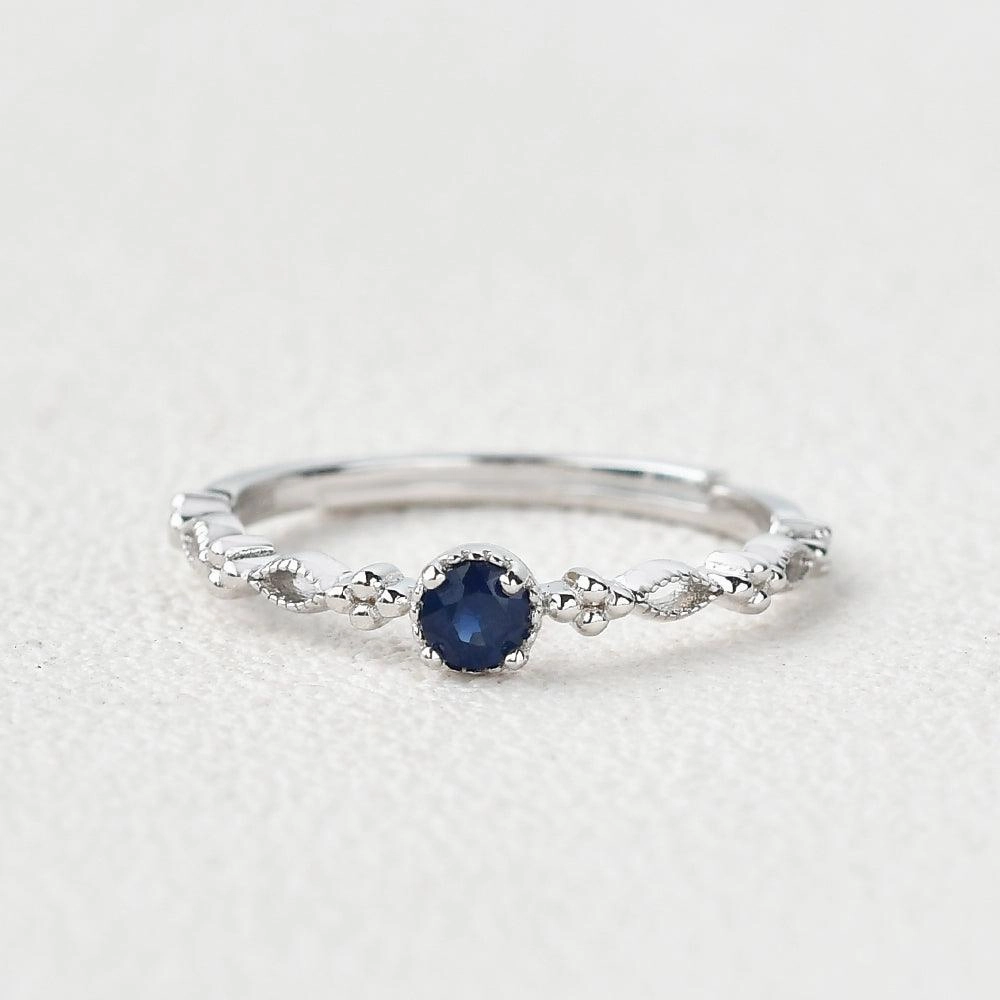 Lab Sapphire Round Cut White Gold Ring Vibrant Shine Look Glistening Gem