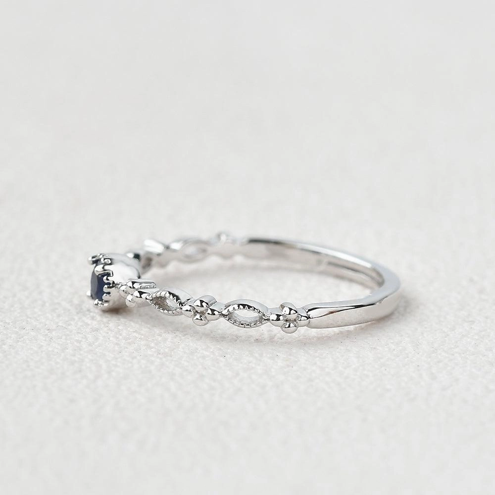 Lab Sapphire Round Cut White Gold Ring Refined Edge Fashionable Detail
