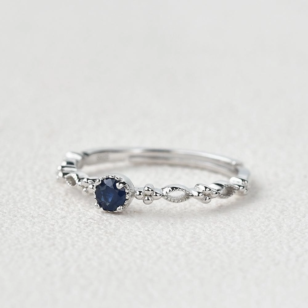 family gathering Trendy Pieces Lab Sapphire Round Cut White Gold Ring