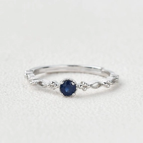 Lab Sapphire Round Cut White Gold Ring Vibrant Shine Look Glistening Gem