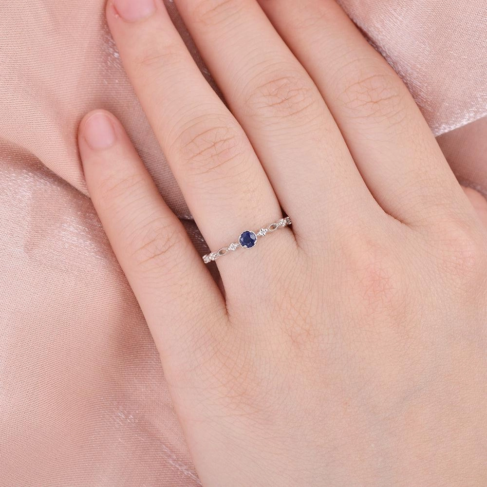 Lab Sapphire Round Cut White Gold Ring Festive Set