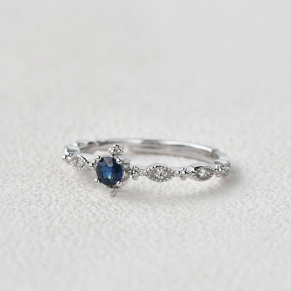 Smart Finish Bright Detail Lab Sapphire Vintage Inspired White Gold Ring