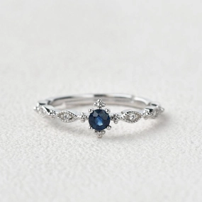 Lab Sapphire Vintage Inspired White Gold Ring Special Touch Shimmering Design