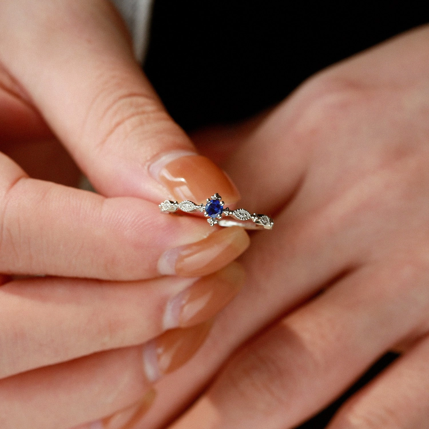 Gift Choice Charming Accessories Lab Sapphire Vintage Inspired White Gold Ring