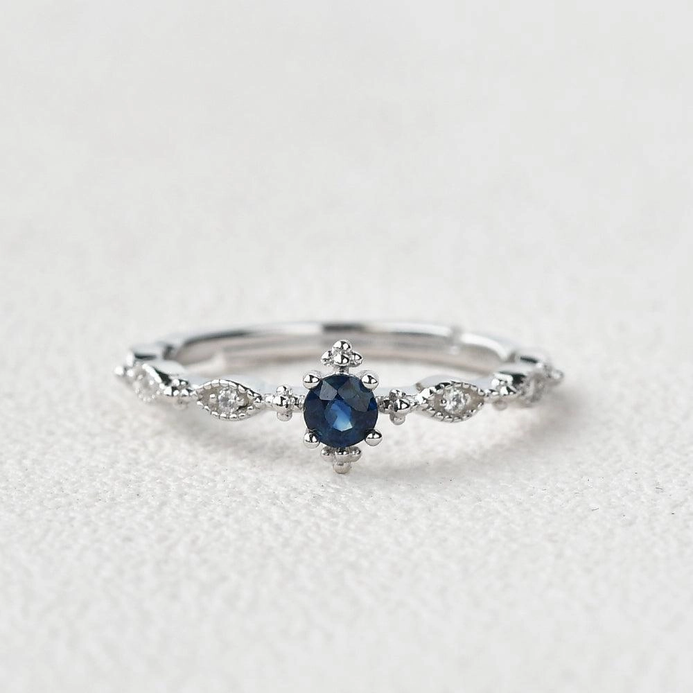 Lab Sapphire Vintage Inspired White Gold Ring Special Touch Shimmering Design