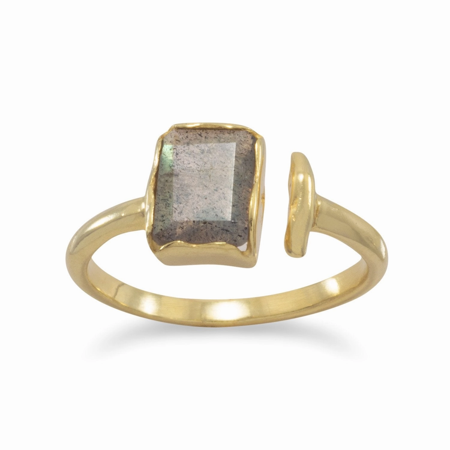 Modern Art Modern Article Labradorite and Bar Open Band Ring Gold-plated Sterling Silver