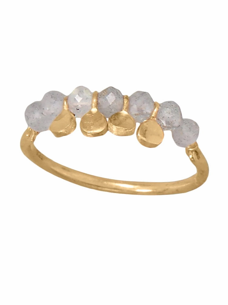 Labradorite Bead and Disk Ring Gold-plated Sterling Silver Easy on