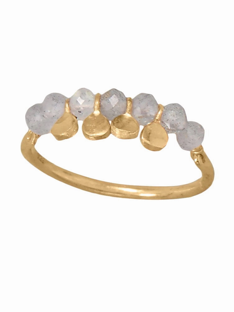 Meaningful Expression Labradorite Bead and Disk Ring Gold-plated Sterling Silver