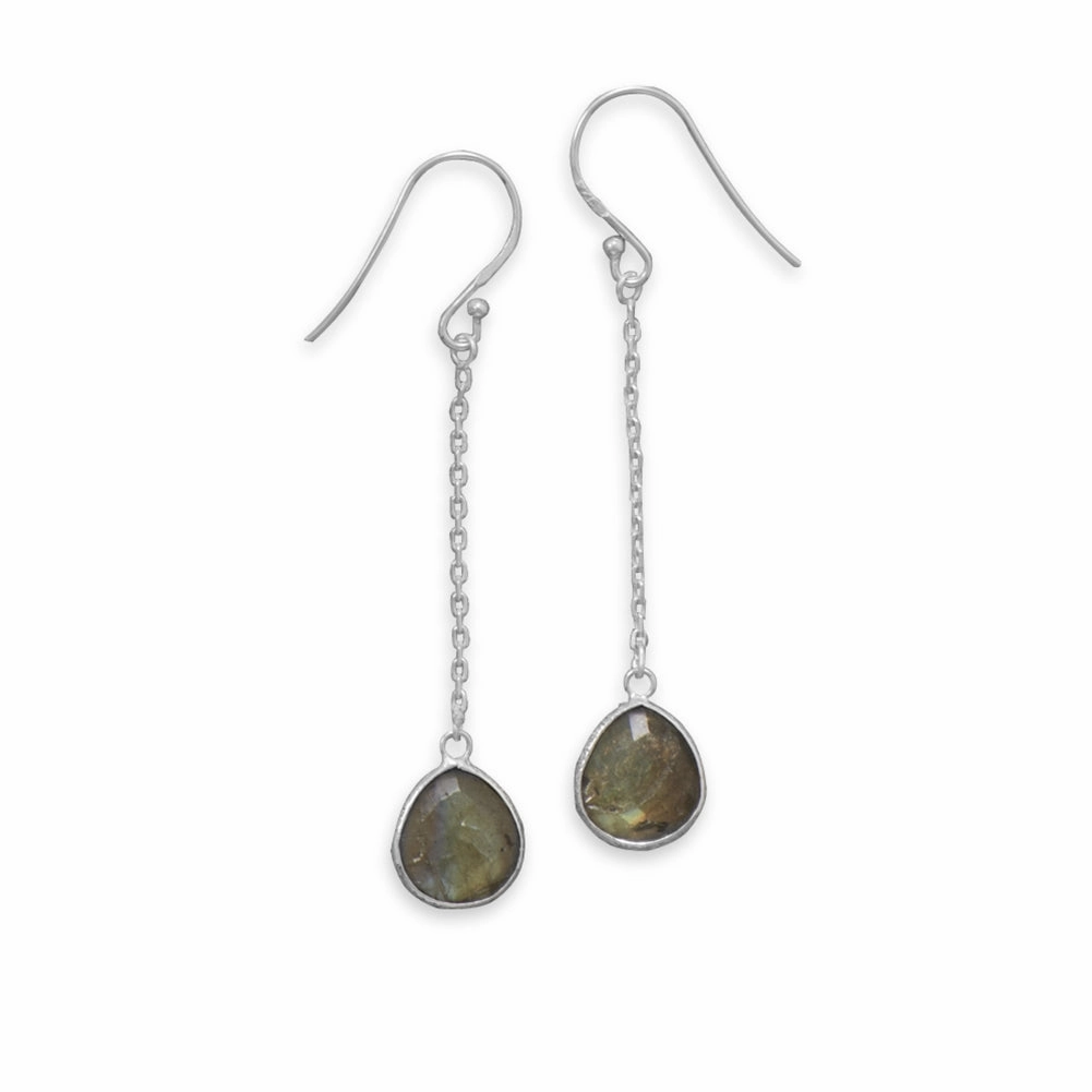 Labradorite Earrings Teardrop Shape Chain Drop Sterling Silver Artful Edge Urban Minimal