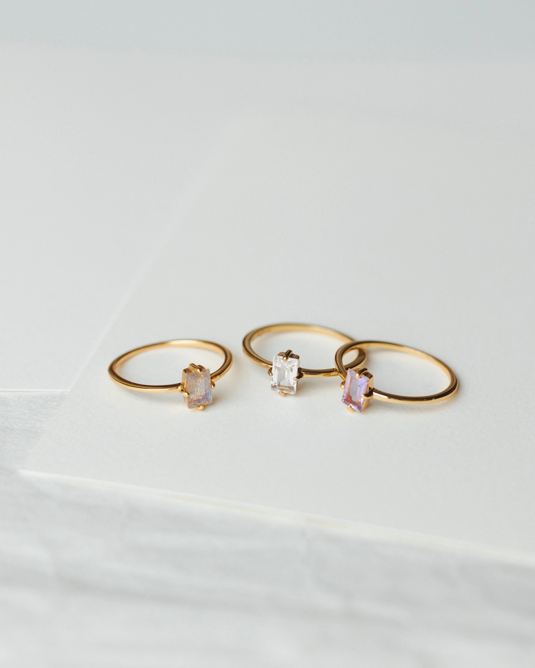 Highlight Edge Textured Finish Labradorite Grand Baguette Ring