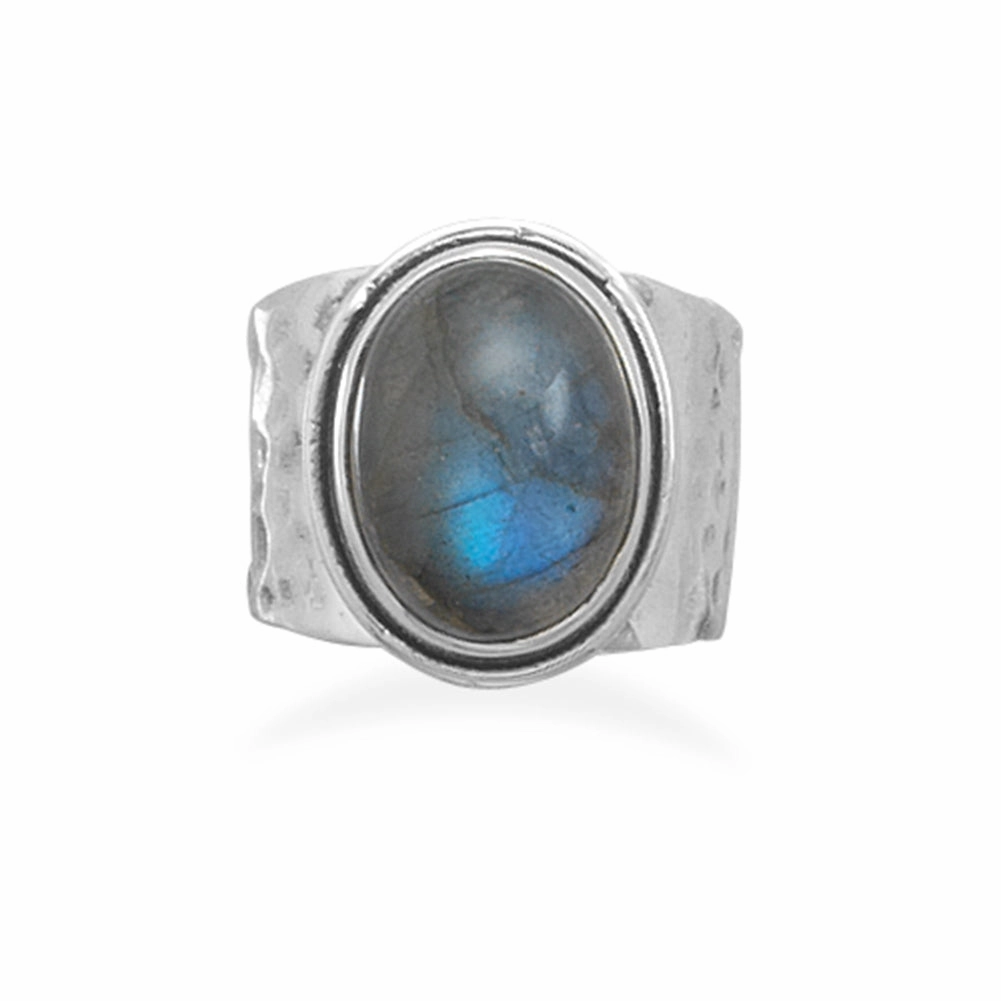 Value Piece Sparkling Product Labradorite Ring with Hammered Sterling Silver Band, Size 6