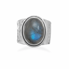 Value Piece Sparkling Product Labradorite Ring with Hammered Sterling Silver Band, Size 6