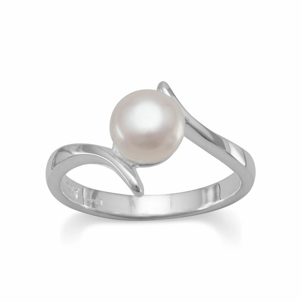 White Cultured Freshwater Pearl Ring 8mm Wrap Sterling Silver Fantastic Art strong style