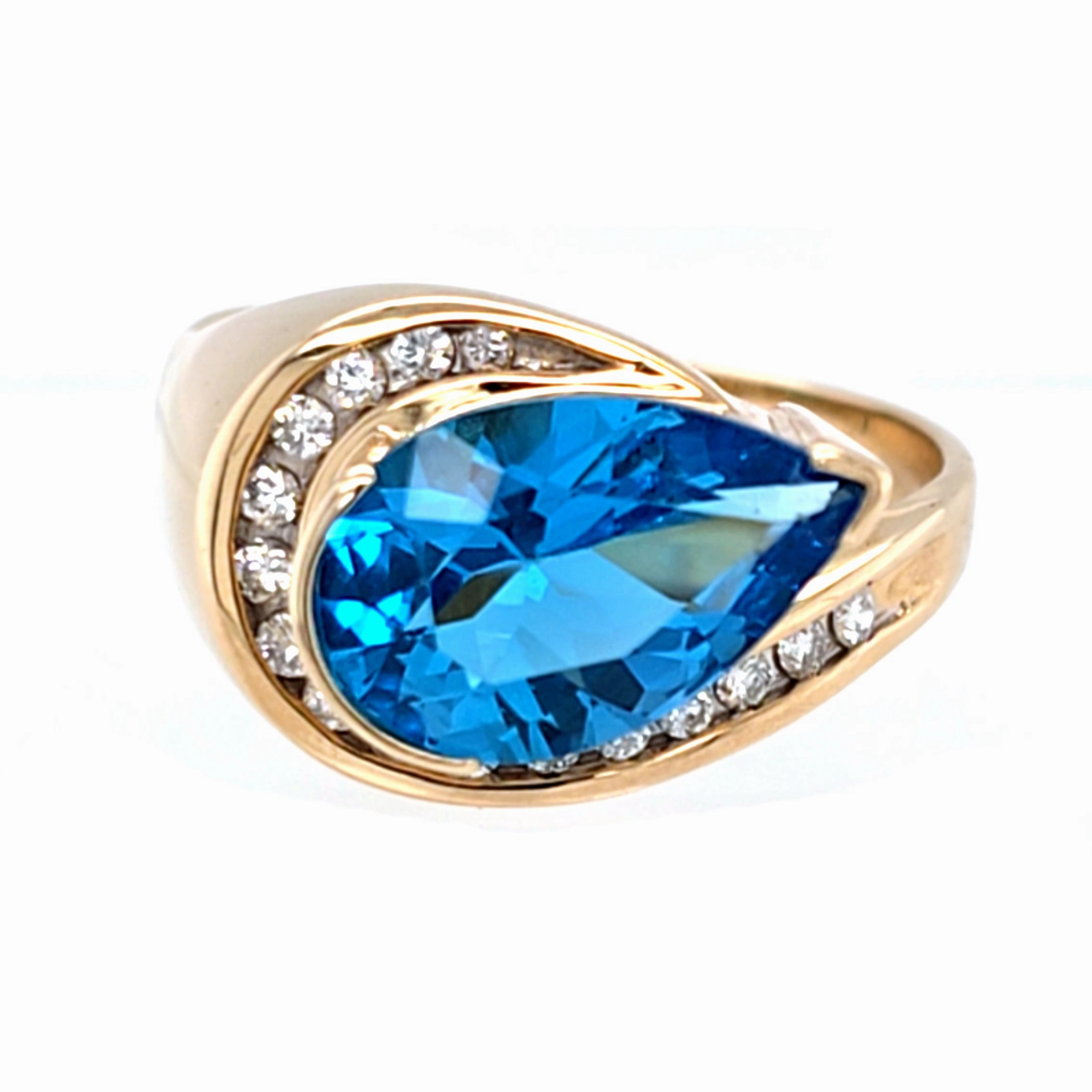 Large Blue Topaz Ring Cute Accent Premium Option