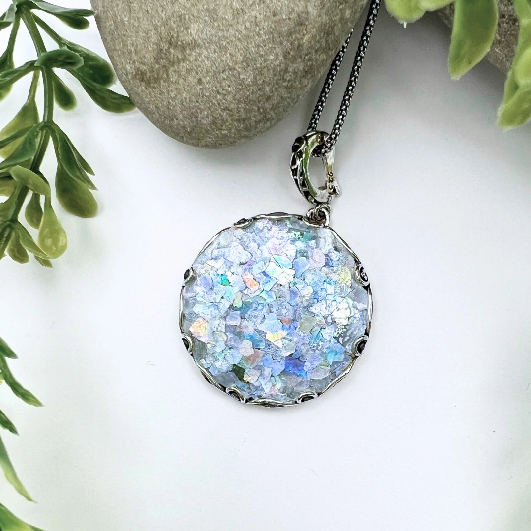 Large Round Roman Glass Necklace Timeless Style Artisan Accent
