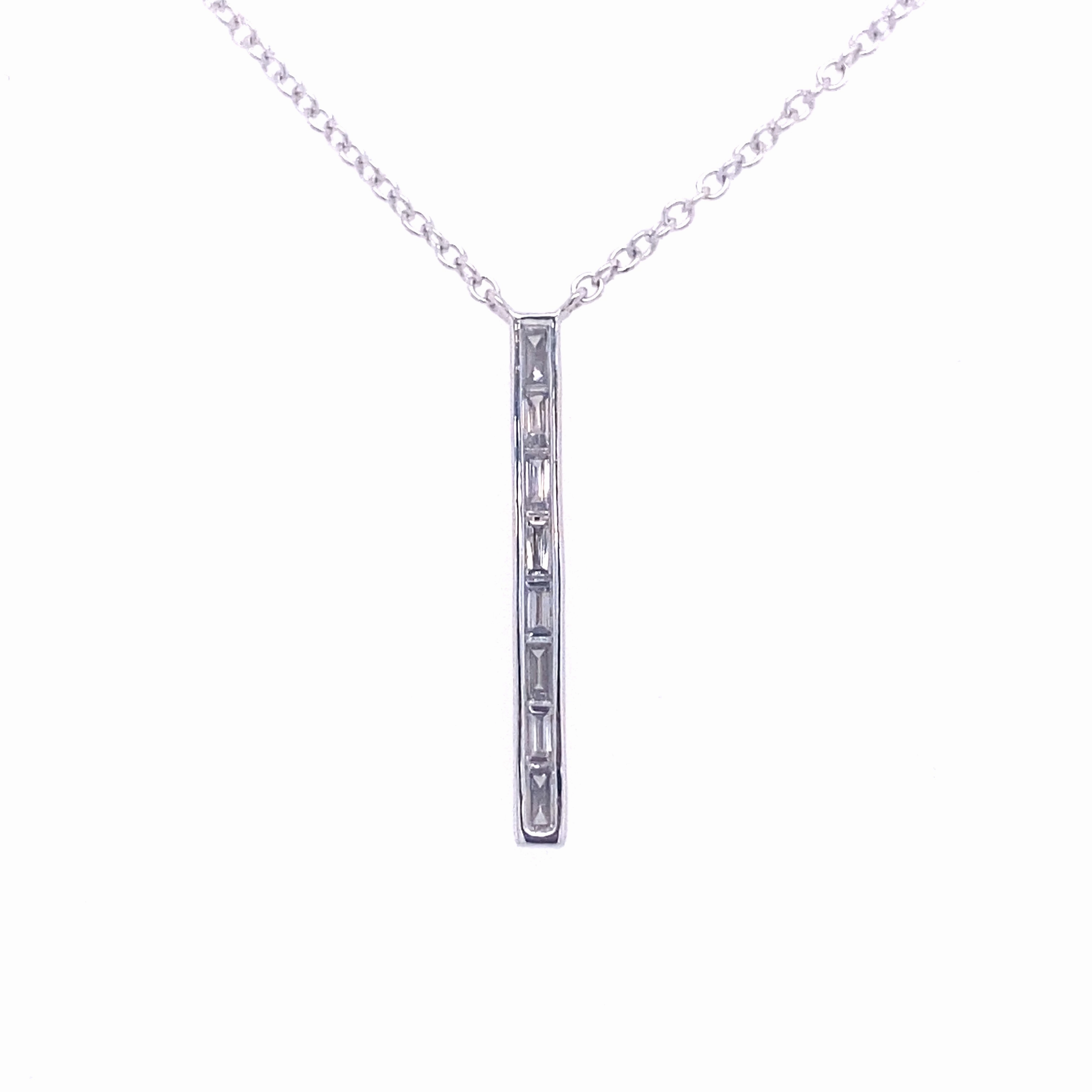 Bremer Jewelry 14K White Gold Straight Baguette Shape Diamonds Drop Pendant with a 14K White Gold Link Necklace (0.14ctw) Unique Jewelry