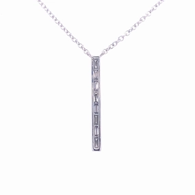 Bremer Jewelry 14K White Gold Straight Baguette Shape Diamonds Drop Pendant with a 14K White Gold Link Necklace (0.14ctw) Unique Jewelry
