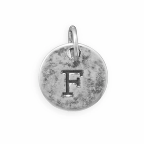 Work Friendly Antiqued Finish Sterling Silver Letter F Disk Charm