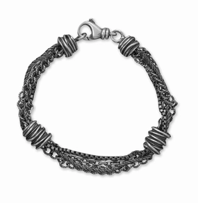Timeless Craft Luxury Craftsmanship Layered Bracelet with Box, Cable, Curb, and Rope Chains Oxidized Sterling Silver