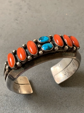 youth appeal Radiant Jewelry Shine Leroy Dayea Navajo Mediterranean Coral Turquoise Sterling Cuff