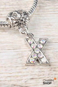 Modern Style Precious Gem Letter X Rhinestone Bead Charm