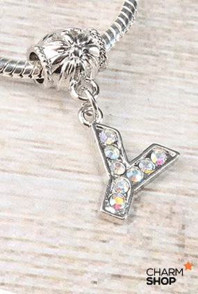 Letter Y Rhinestone Bead Charm Bold Accent