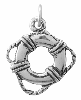 Elegant accessories Life Preserver Buoy and Rope Charm Sterling Silver