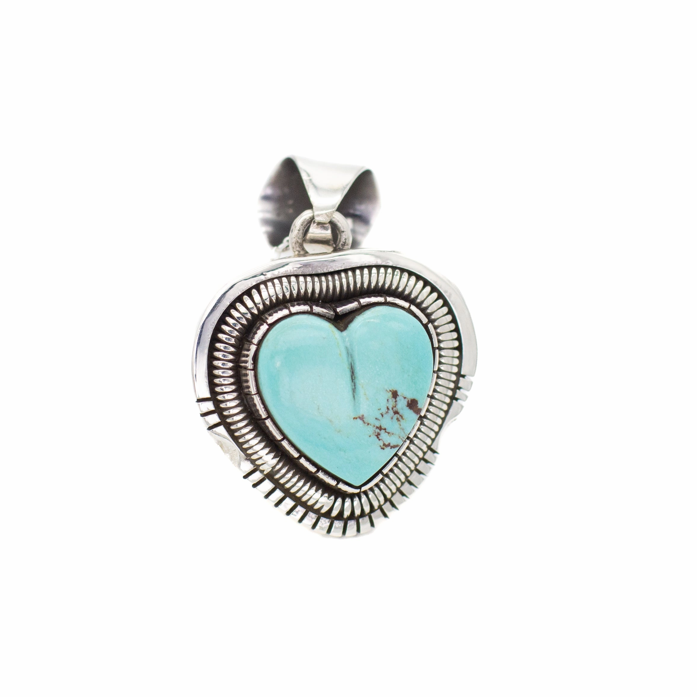 Effortless Finish Artistic Touch Walter Vandaver Navajo Handmade Sterling Silver Turquoise Heart Pendant