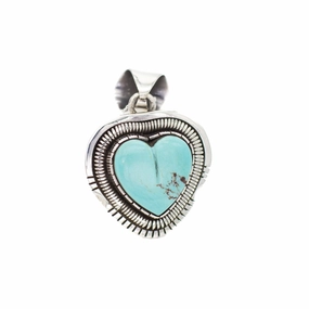 Effortless Finish Artistic Touch Walter Vandaver Navajo Handmade Sterling Silver Turquoise Heart Pendant