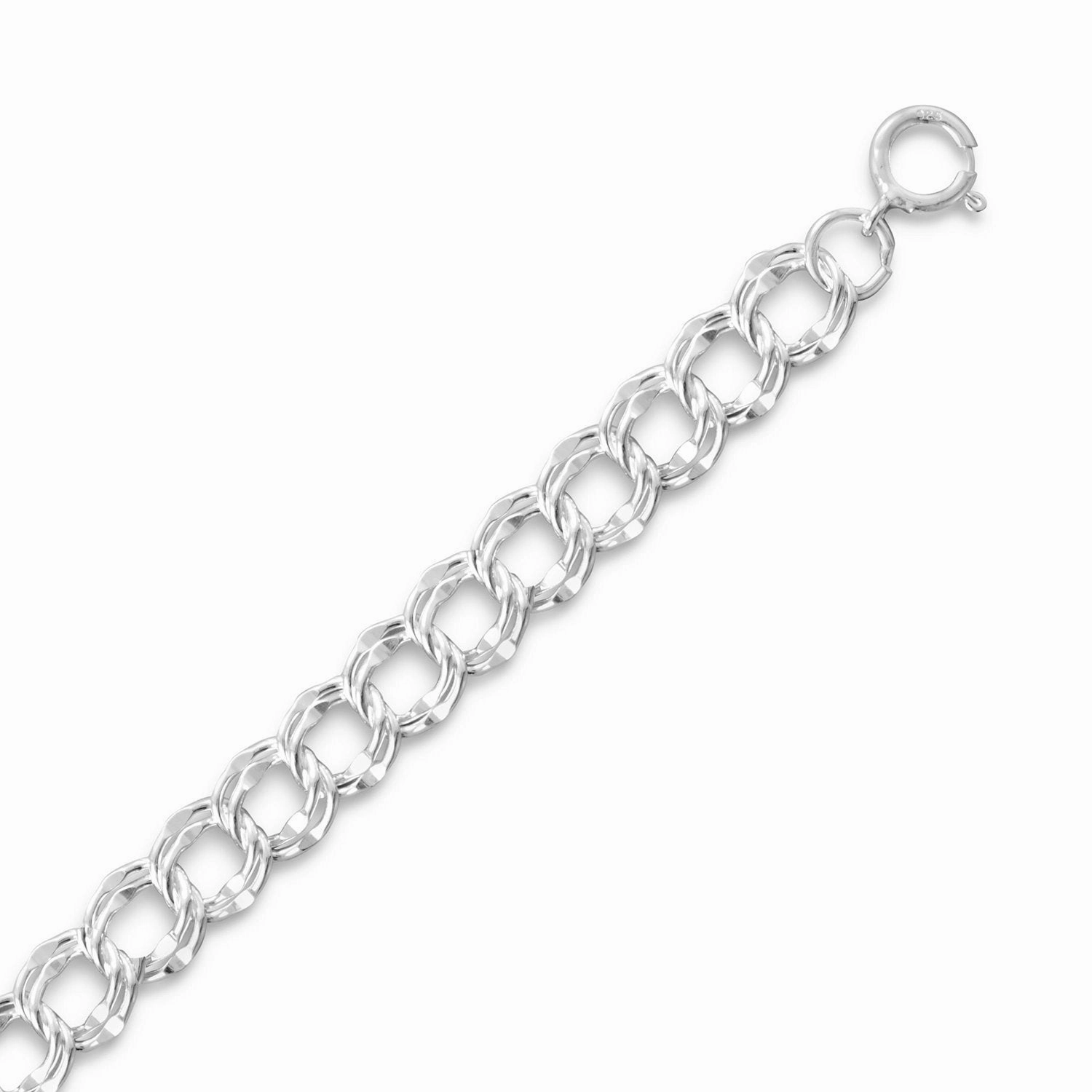 Charm Chain Bracelet 7.5mm Wide Sterling Silver Double Link - Made in the USA Effortless Shine