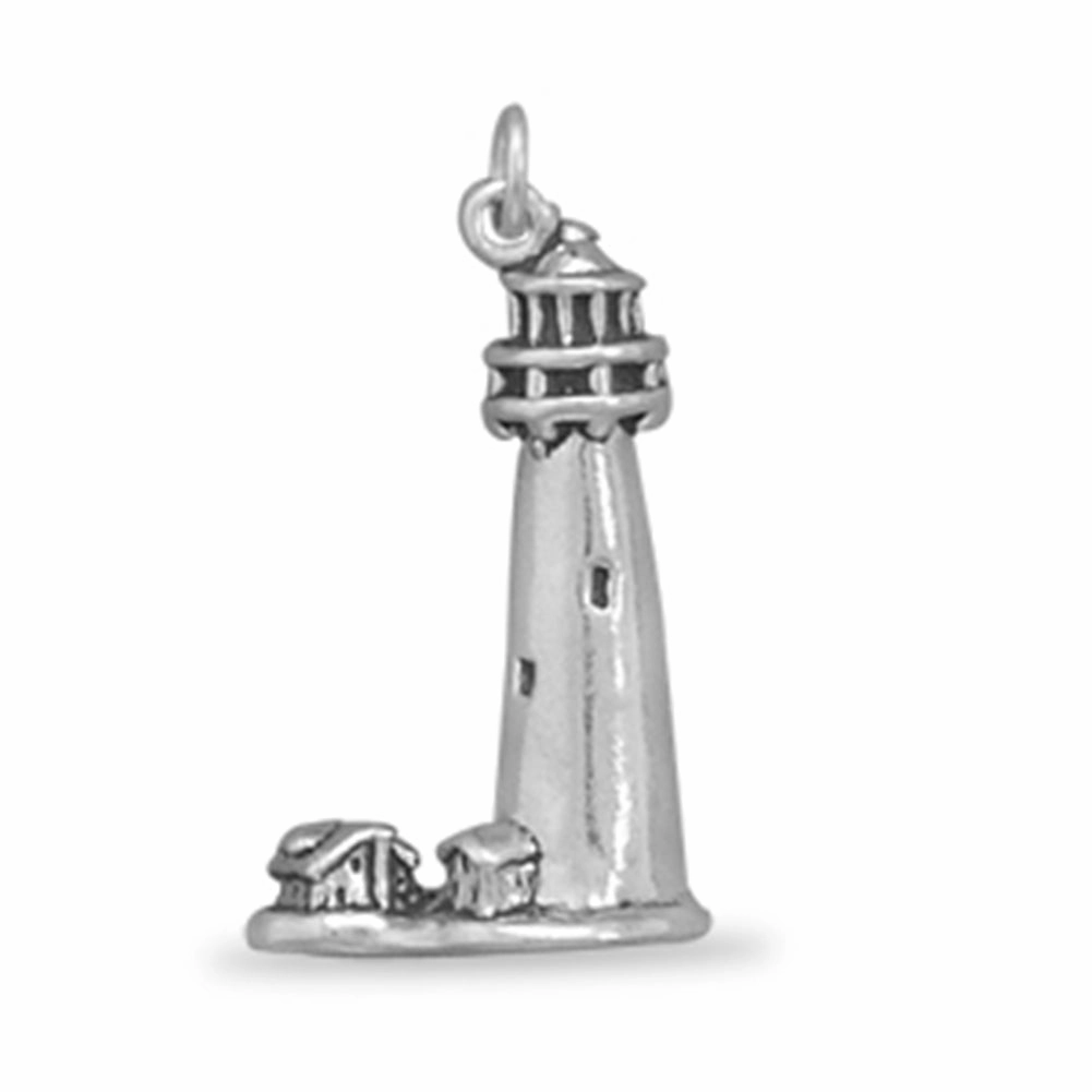 Lighthouse Charm Pendant 3-D Sterling Silver, Made in the USA Custom Style