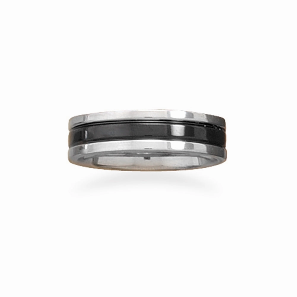 AzureBella Jewelry 316L Surgical Stainless Steel Band Ring with Black Center, 11 Dynamic Accent Durable Look