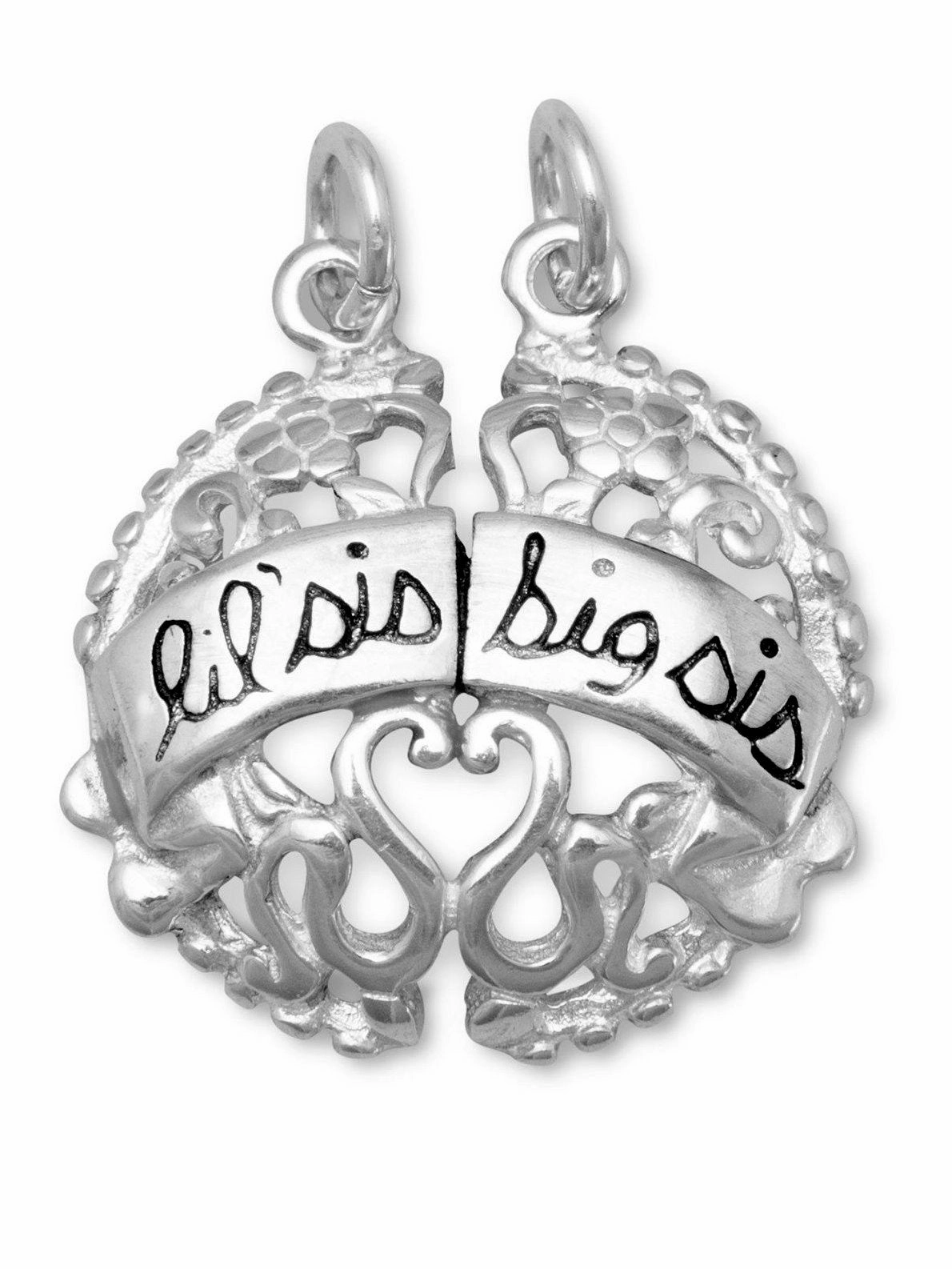 Lil Sis and Big Sis Break Apart Charm Sterling Silver Filigree Travel Look