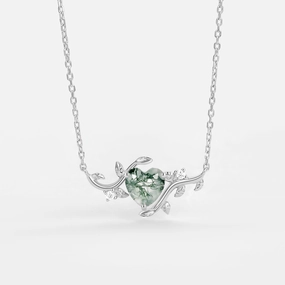 Natural Inspired Heart Moss Agate Leafy Necklace - Willow Elegant Occasion