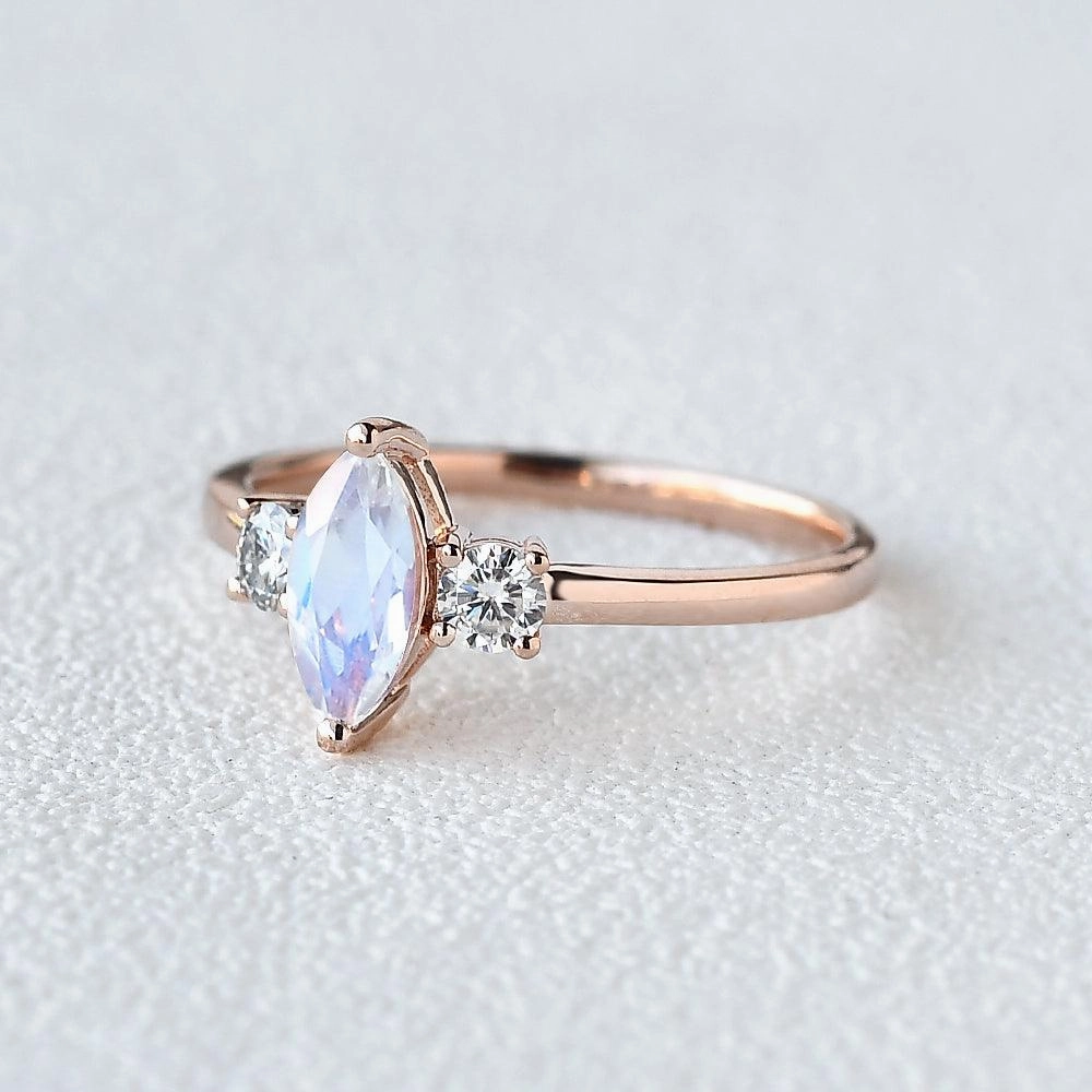 spring fashion Sparkling finish Marquise Moonstone Classic Three-stone Ring