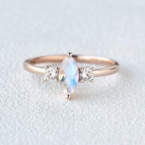 Marquise Moonstone Classic Three-stone Ring Elegant Highlight Radiant Form
