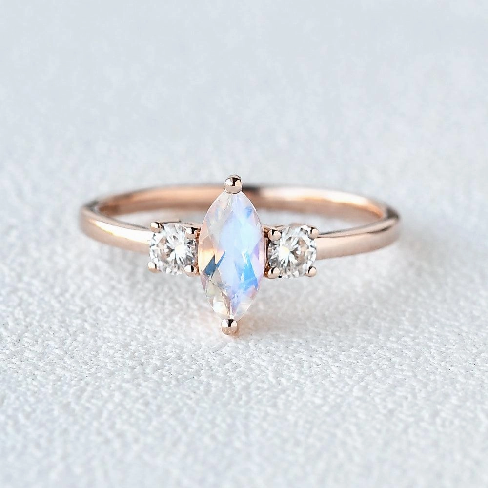 Refined Taste Marquise Moonstone Classic Three-stone Ring