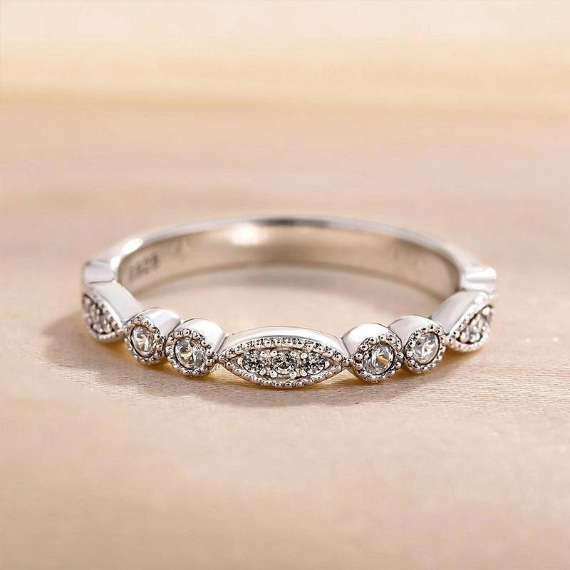 Graceful Glow Louily Art Deco White Gold Full Eternity Thin Wedding Band For Women