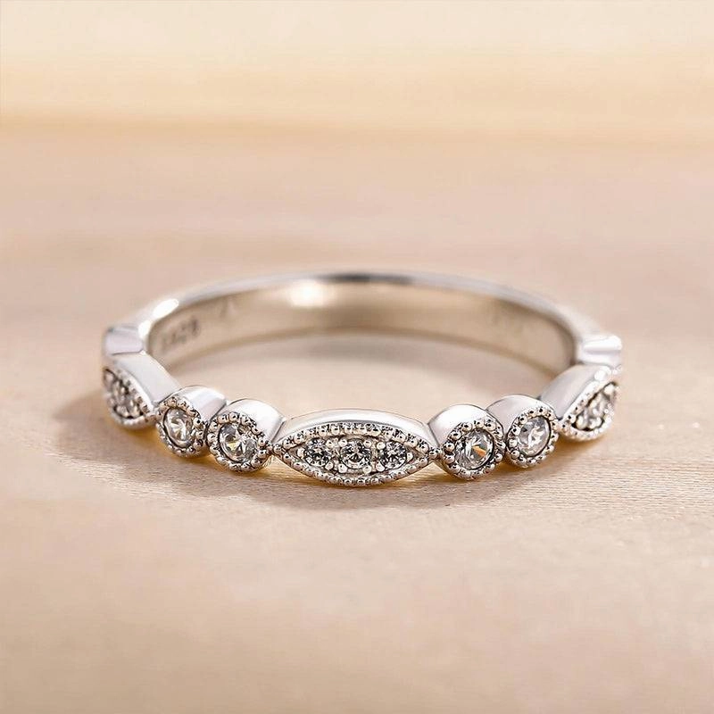 Dazzling Shine Louily Art Deco White Gold Full Eternity Thin Wedding Band For Women